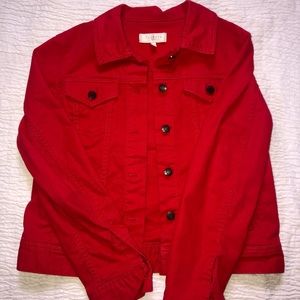 Red denim jacket